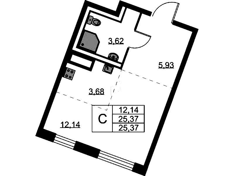 Квартира студия 25.37 м², 3/9 эт., ЖК «Квартал Лаголово»